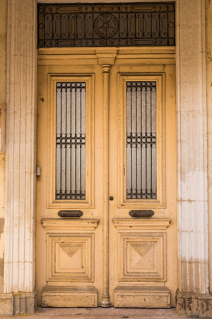Wooden front door of a homeの写真素材