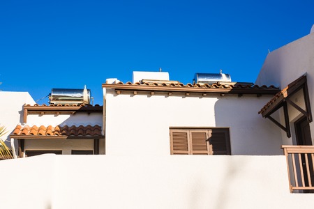 Contemporary hot water panels on a houseの写真素材