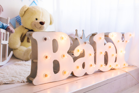 word baby in the bedroomの写真素材