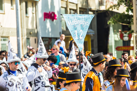 LIMASSOL, CYPRUS - FEBRUARY 26: Unidentified Carnival participants march in Cyprus Carnival Parade on FEBRUARY 26, 2017 in Limassol, Cyprusのeditorial素材