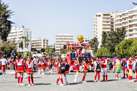 LIMASSOL, CYPRUS - FEBRUARY 26: Unidentified Carnival participants march in Cyprus Carnival Parade on FEBRUARY 26, 2017 in Limassol, Cyprusのeditorial素材