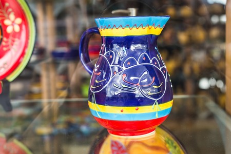 Colorful plates in Pottery shopの写真素材