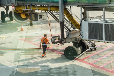 PRAGUE, CZECH REPUBLIC - JUNE 16, 2017: Aircraft preparation for flight.のeditorial素材