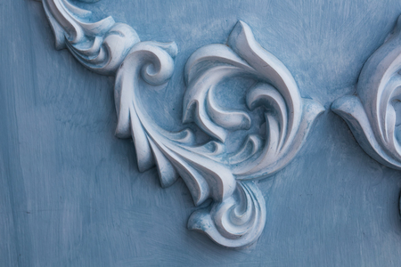 decoration item made of blue plaster. relief stucco interiorの写真素材