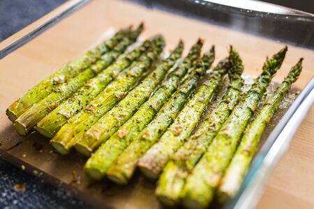 Cooked green asparagusの写真素材