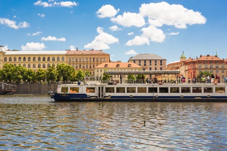 PRAGUE, CZECH REPUBLIC - June 07, 2017: View of the Vltava river , buildings and The Charles Bridgeのeditorial素材