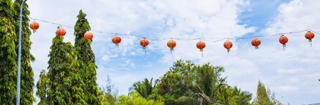 Festive chinese red lantern decorationsの写真素材