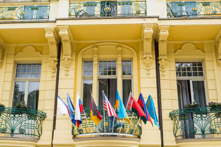 Flags of the World in front of a Buiding.の写真素材