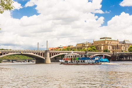 PRAGUE, CZECH REPUBLIC - June 07, 2017: View of the Vltava river , buildings and The Charles Bridgeのeditorial素材