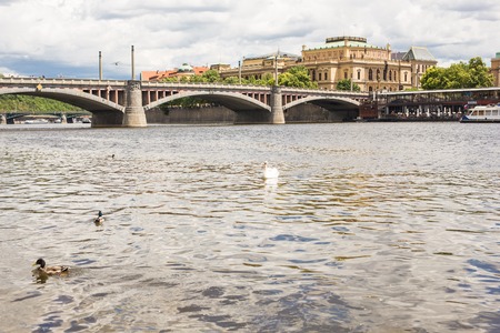 PRAGUE, CZECH REPUBLIC - June 07, 2017: View of the Vltava river , buildings and The Charles Bridgeのeditorial素材