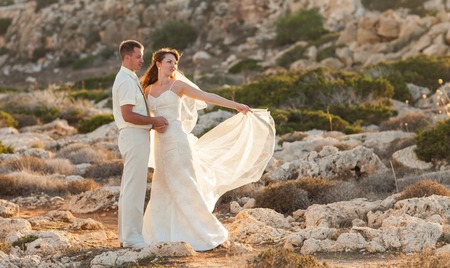 Bride and groom on their wedding day.の写真素材