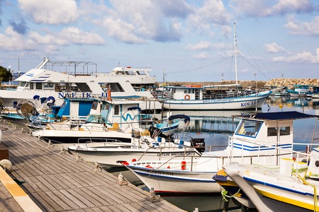 Harbor of Latchi. Boats in Cyprus in winterのeditorial素材