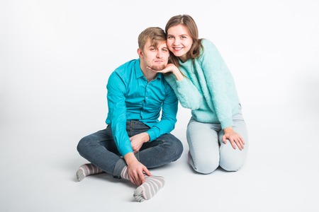 Happy couple having fun and fooling around. Joyful man and woman have nice time. Good relationship and valentines day conceptの写真素材