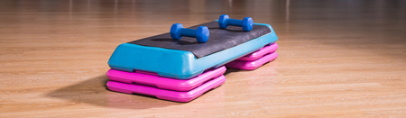 Step platform in gym, equipment for effective exercisesの写真素材