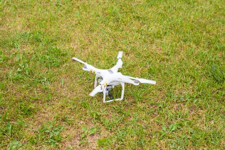 Ufa, Russia. - 6 June 2016 : Drone lying on the grassのeditorial素材