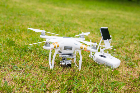 Ufa, Russia. - 6 June 2016 : Drone lying on the grassのeditorial素材