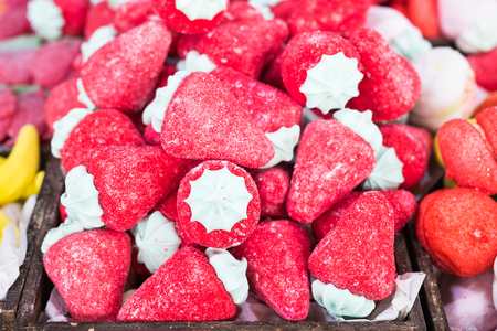Candy in the form of strawberries children love itの写真素材