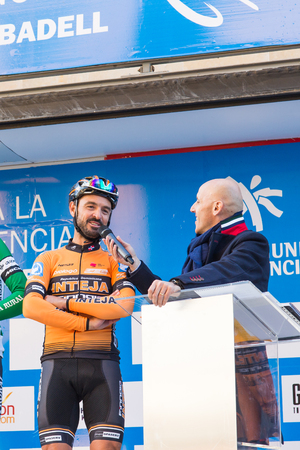 OROPESA DEL MAR, SPAIN - JANUARY 31, 2018: presentation of cyclists before the race in La Vuelta on January 31, 2018 in Oropesa Del Mar, Spainのeditorial素材