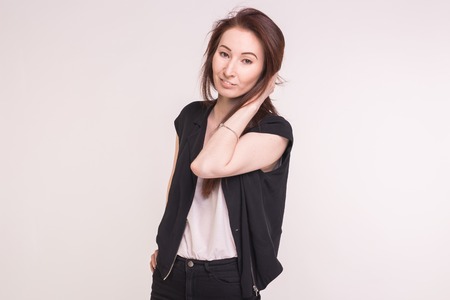 Portrait of young asian woman on white backgroundの写真素材