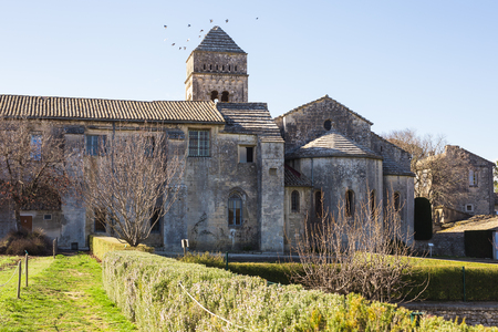 SAINT-REMY-DE-PROVENCE , FRANCE - February 12, 2018. Saint-Paul-de-Mausole, St-Remy-de-Provence. Facade of the courtyard in the monastery.のeditorial素材