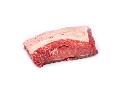 Piece of fresh raw horse meat isolated on white backgroundの写真素材