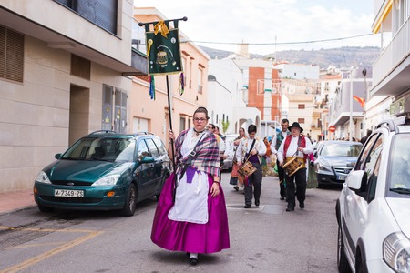 OROPESA DEL MAR, SPAIN - JANUARY 13, 2018: holiday procession on festival of saint Anthony in the street in Oropesa del Mar, Spainのeditorial素材
