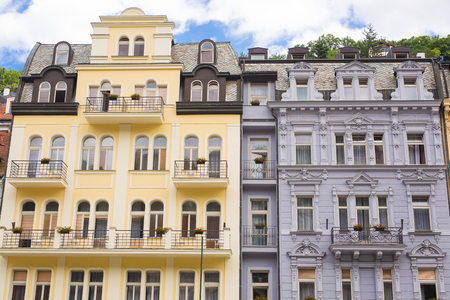 KARLOVY VARY, CZECH REPUBLIC - JUNE 13, 2017: Beautiful buildings in Karlovy Vary, Czech Republic. It is the most visited spa town in the Czech Republicのeditorial素材