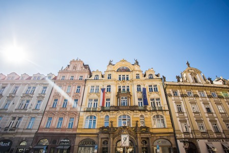PRAGUE, CZECH REPUBLIC - JUNE 7, 2017: Buildings with traditional architecture inside Prague Old Town, Czech Republicのeditorial素材