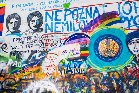 PRAGUE, CZECH REPUBLIC - MAY 31, 2017: John Lennon wall in Prague Czech Republicのeditorial素材