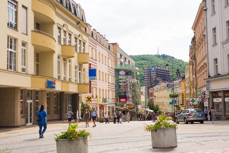 KARLOVY VARY, CZECH REPUBLIC - JUNE 12, 2017: Beautiful street in Karlovy Vary, Czech Republic. It is the most visited spa town in the Czech Republicのeditorial素材