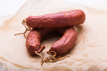 Food, national cuisine and delicious concept -Traditional Central Asian horse meat sausage