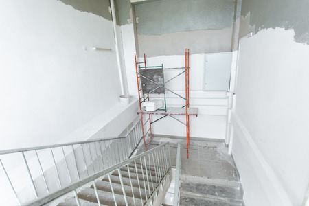 Room with ladders during under renovation, remodeling and constructionの写真素材