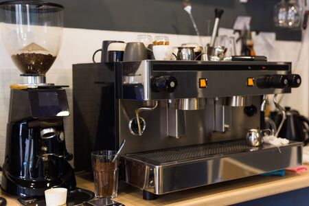 Coffee machine in coffee shop. Drinks and coffee house conceptの写真素材