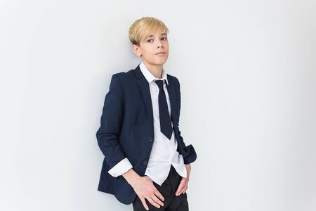 Teenage depression and puberty concept - Sad teenager portrait close up on white background with copy space.の写真素材