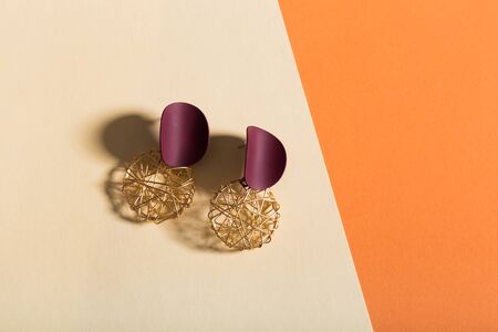 Perfect accessories. Trendy jewelry set. Fashion jewelry and bijouterie. Top view.の写真素材