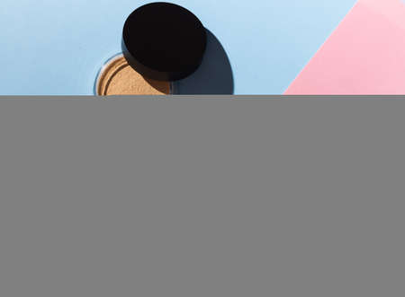 Mineral face powder and brush. Eco-friendly and organic beauty productsの写真素材