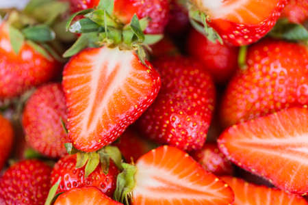 Strawberry fresh organic berries macro. Fruit background - healthy vitamin food concept