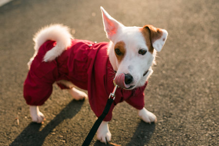 Adorable Jack Russell Terrier outdoors autumn or winter. Portrait of a little dog.の写真素材