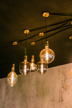Beautiful retro lighting decor in coffee shop