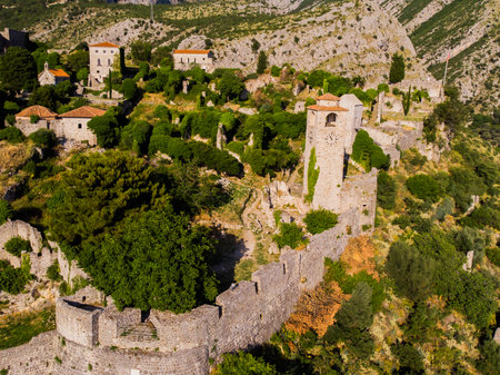 Stari Bar - ruined medieval city on Adriatic coast, in Montenegro Aerial viewの写真素材