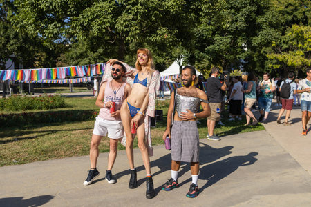 BELGRADE, SERBIA - SEPTEMBER 09, 2023: EuroPride. LGBT oriented people take part in Gay Pride Parade in Belgrade, Serbia. Gay, lesbians, trans, hetero people in LGBT Pride Paradeのeditorial素材