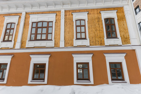 Building and houses in winter season. Snow in city and town architectureの写真素材
