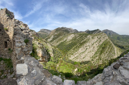 Mountain view from ancient fortress walls of Old Bar town. Montenegro, Europe.の写真素材