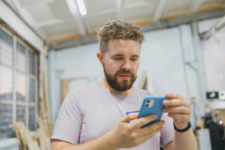 Portrait of frustrated confused frown guy, young sad upset handsome man is looking at camera get negative news on smartphoneの写真素材