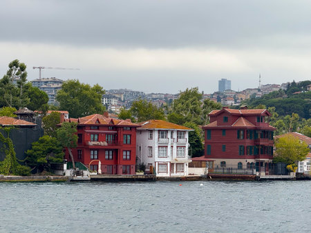 Historic Ottoman-style wooden mansions in Istanbul. Architecture, tradition, heritage, lifestyle, and cultural identity in Turkish coastal environment.の写真素材