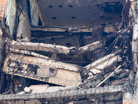 BELGRADE, SERBIA - NOVEMBER 14, 2025: Former building of the Yugoslav Ministry of Defense and the General Staff in Belgrade, Serbia. The building was damaged during the bombing by NATO troops.のeditorial素材