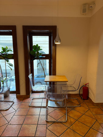 Cozy cafe interior with modern furniture. Calm atmosphere, minimalism and urban lifestyle...