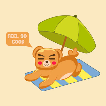 summer cute bear illustration on the beachのイラスト素材