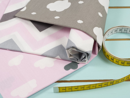 Silk fabric, tape measure tape and fashion style ideasの写真素材