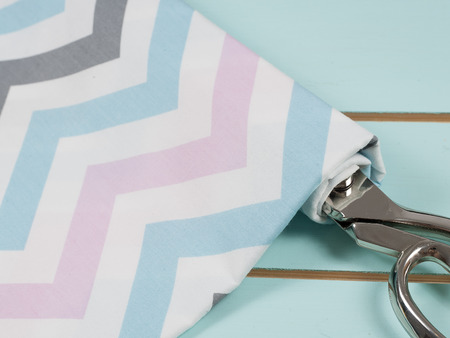 Colorful cotton fabric, meter and scissorの写真素材